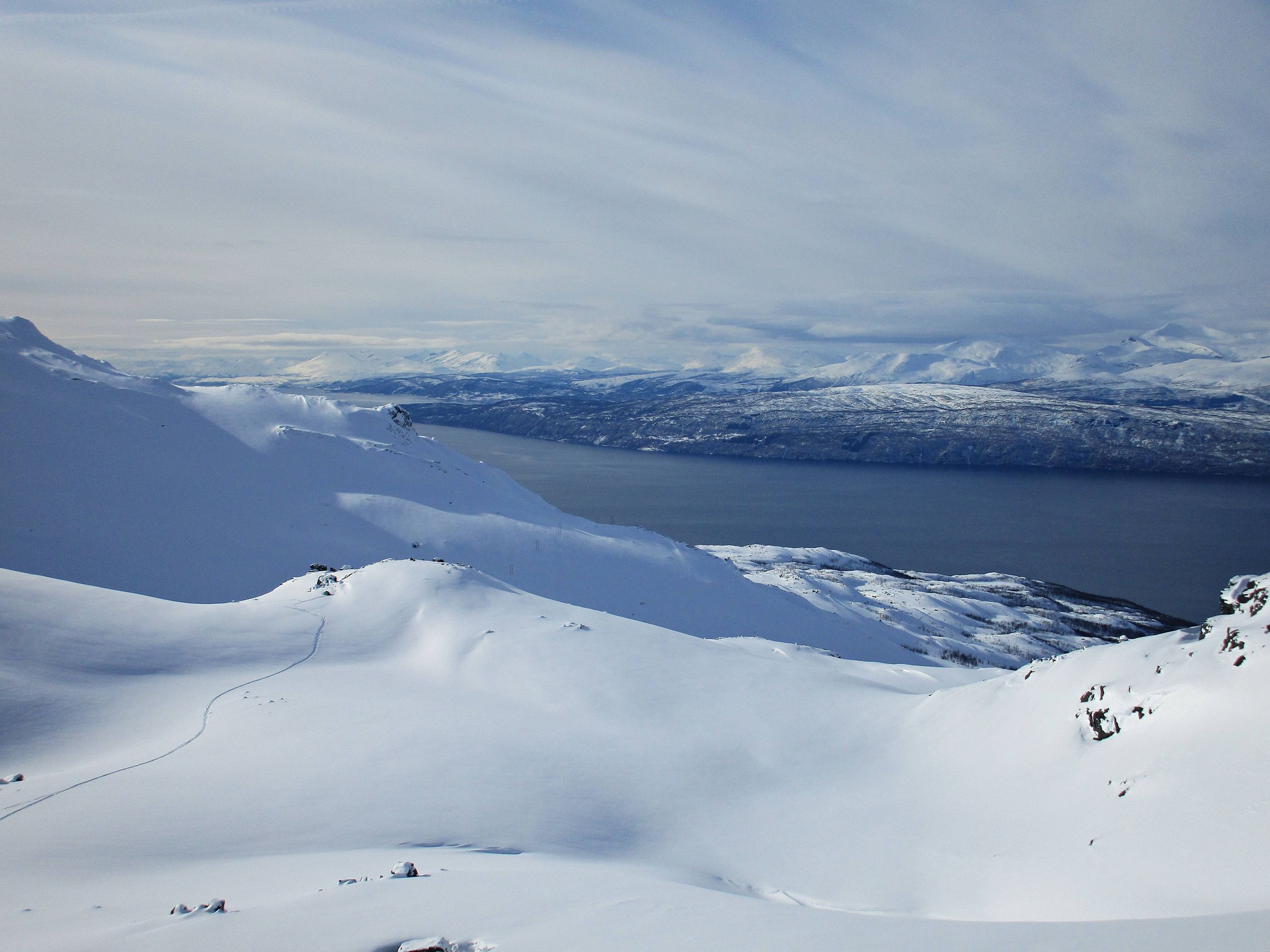 View of Ofotfjorden and my tent from Rombakstøtta, Norway