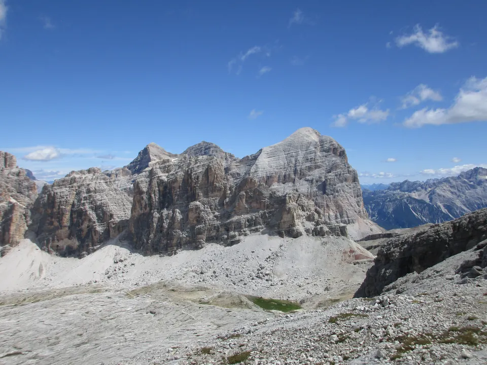 View east from Lagazuoi Piccolo in the Dolomites, Italy