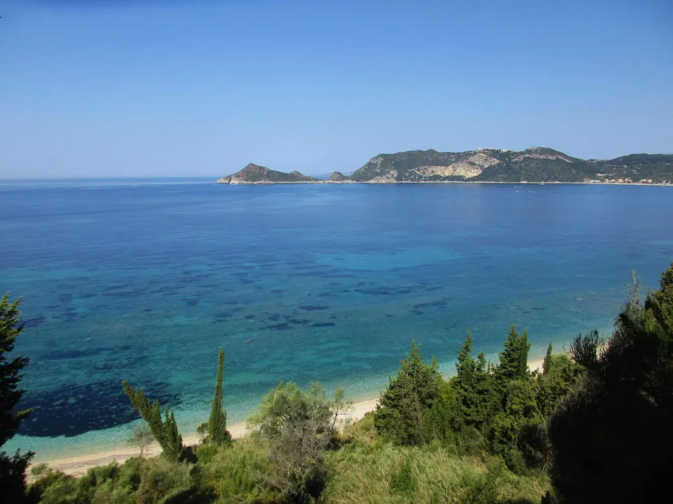 Turquoise waters at the northern coast of Corfu, Greece