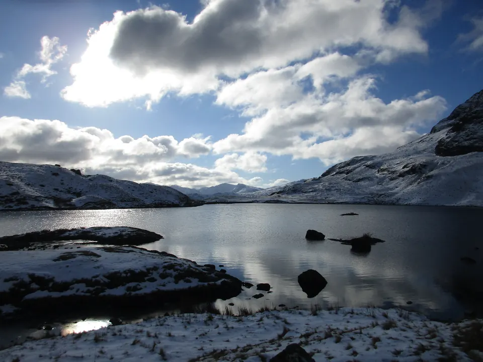 Winter day at Stickle Tarn in the Lake District, UK